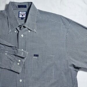 Faconnable Mens XL Long Sleeve Button Down Blk/wht Checkered Gingham Dress Shirt